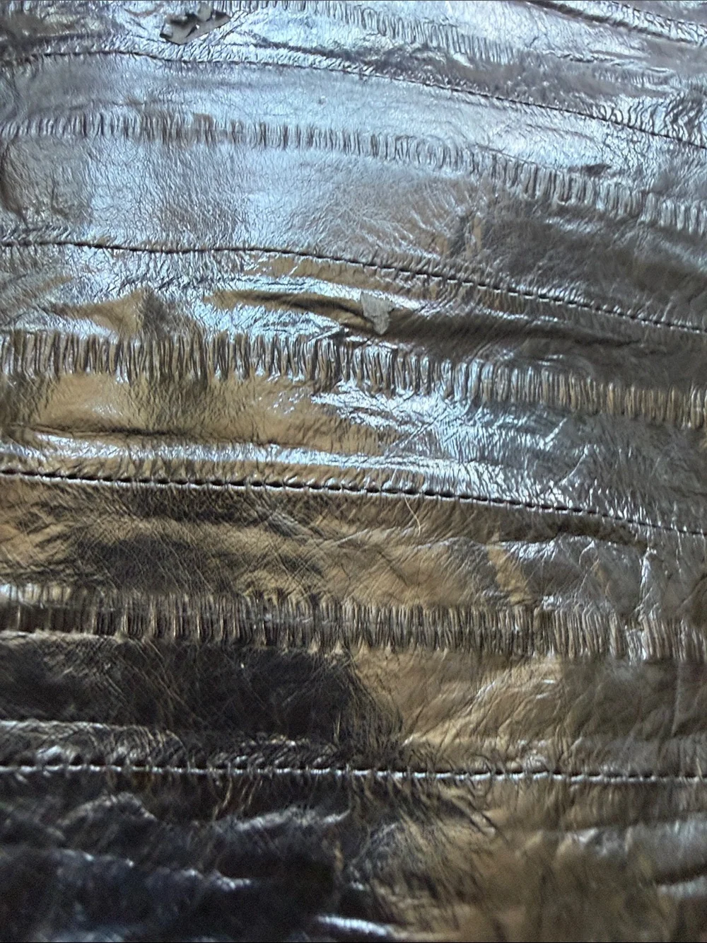 Vintage Genuine Eel Skin Black Leather Fringe Clutch Purse Korea
